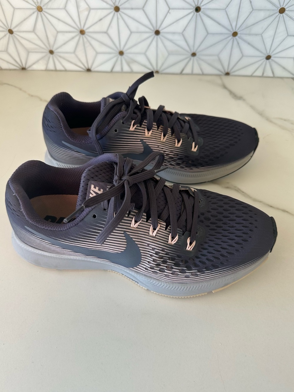 Nike Women’s Air Zoom Pegasus 34 Running Shoes Navy/Lt Pink Accents, Size 39.5